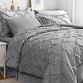JOLLYVOGUE Grey Queen Comforter Set, 7 Pieces Pintuck Comforters Queen Size, Bed in a Bag Queen Comforter for Bedroom, Bedding Comforter Sets with Comforter, Sheets, Ruffled Shams & Pillowcases