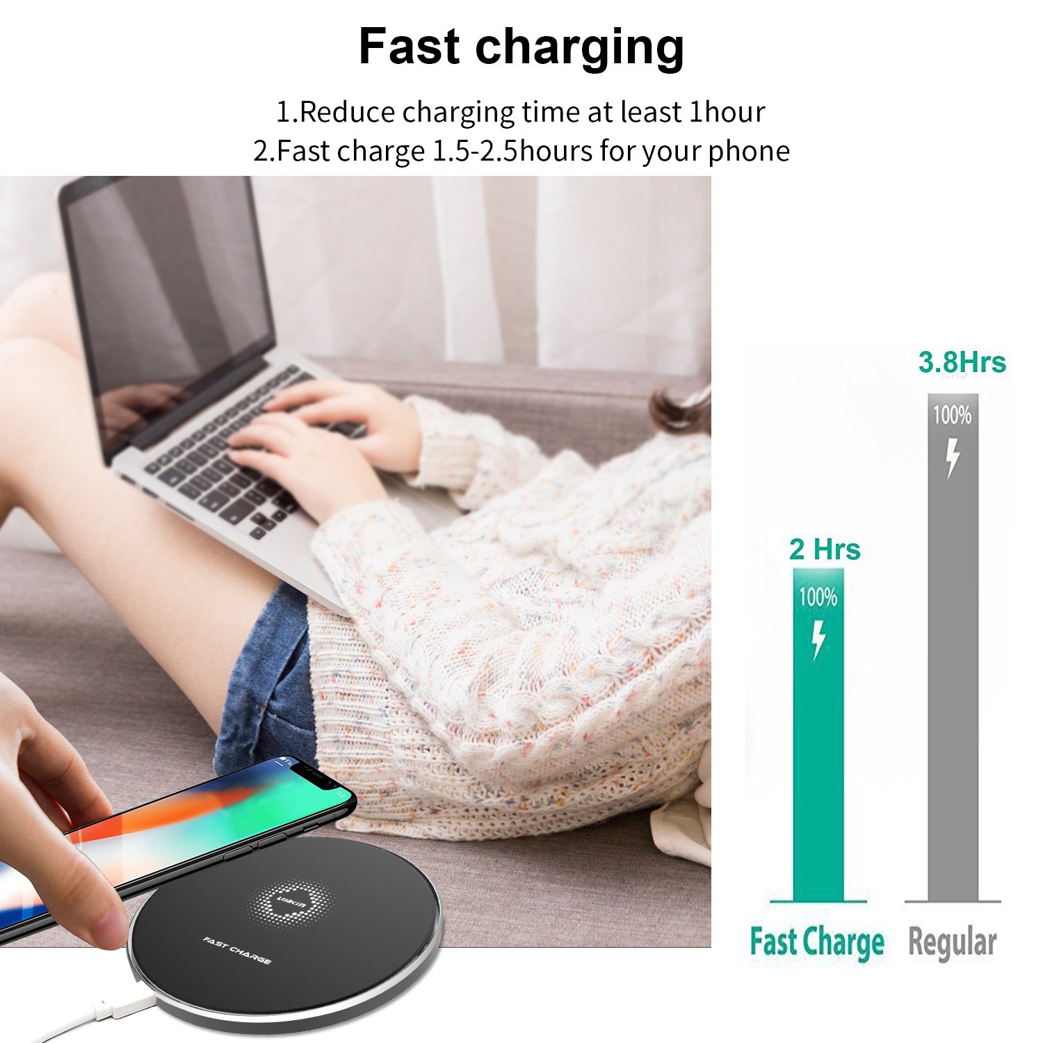 Fast Wireless Charger, LOBKIN Ultra Slim Qi Wireless Charger QC 3.0 Quick Charge Portable Charging Pad for iPhone X, iPhone 8/8 Plus, Samsung Galaxy S9/S9 Plus/Note 8/S8/S8 Plus (Black)