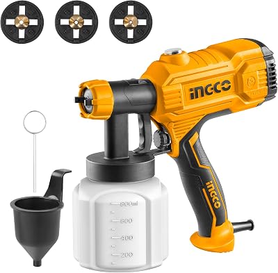 Ingco Corded Paint Sprayer 450W HVLP 800ml Tank 3 Copper Nozzles SPG3508-4