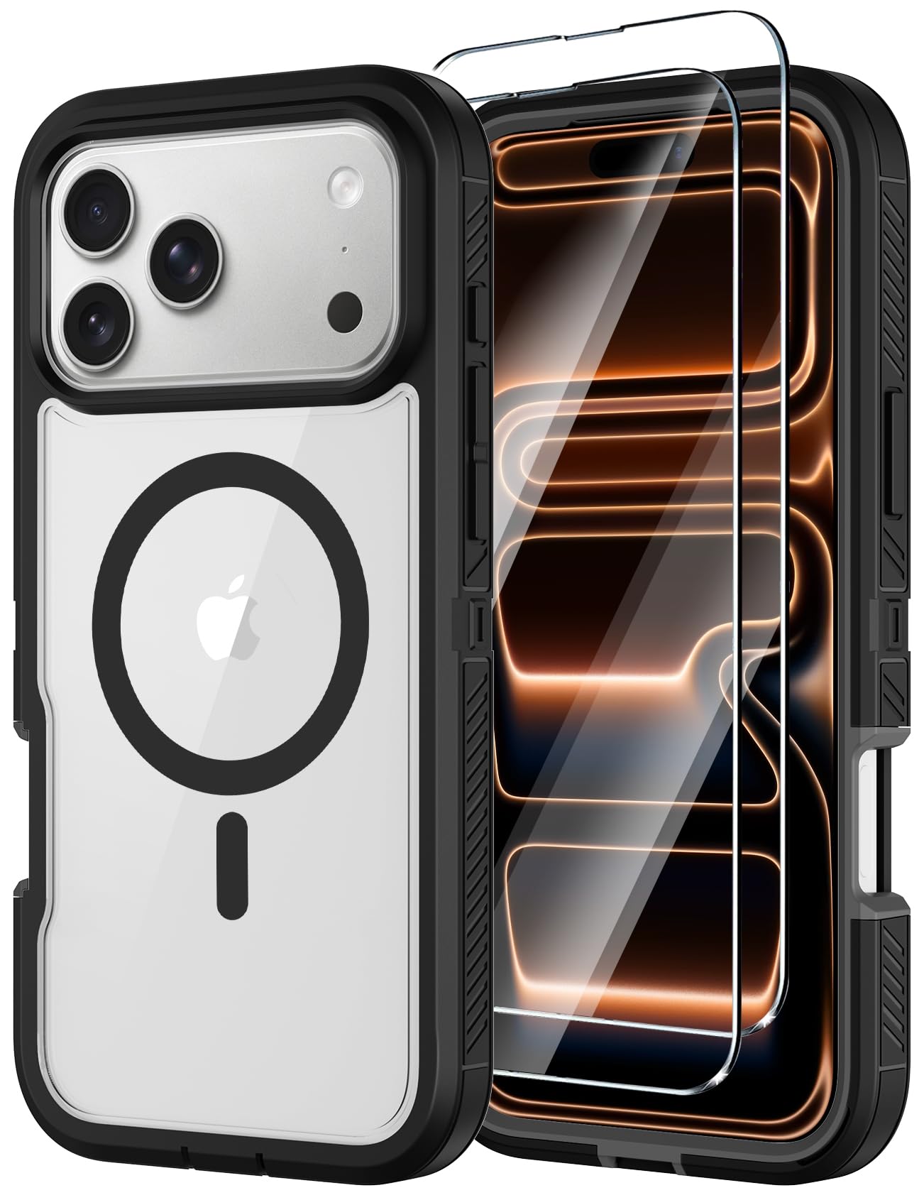 Annymall Magnetic for iPhone 17 Pro Max Case [Compatible with MagSafe] Full-Body Rugged Heavy Duty Phone Cover with Screen Protector Shockproof Drop Protection for Apple 17 Pro Max 6.9" Black/Clear