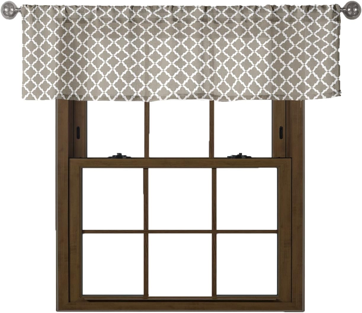 Bathroom and More Collection Taupe and White Window Curtain Valance 58in W x 15in L
