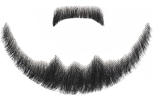 PARCERIA Fake Beard, Professional Human Hair Fake Mustache, Thick Hand-tied Soft Lace Backing Realistic Beard for Men, False Facial Hair for Entertainment/Drama/Holiday Cosplay Costume (Black Fake Beard)