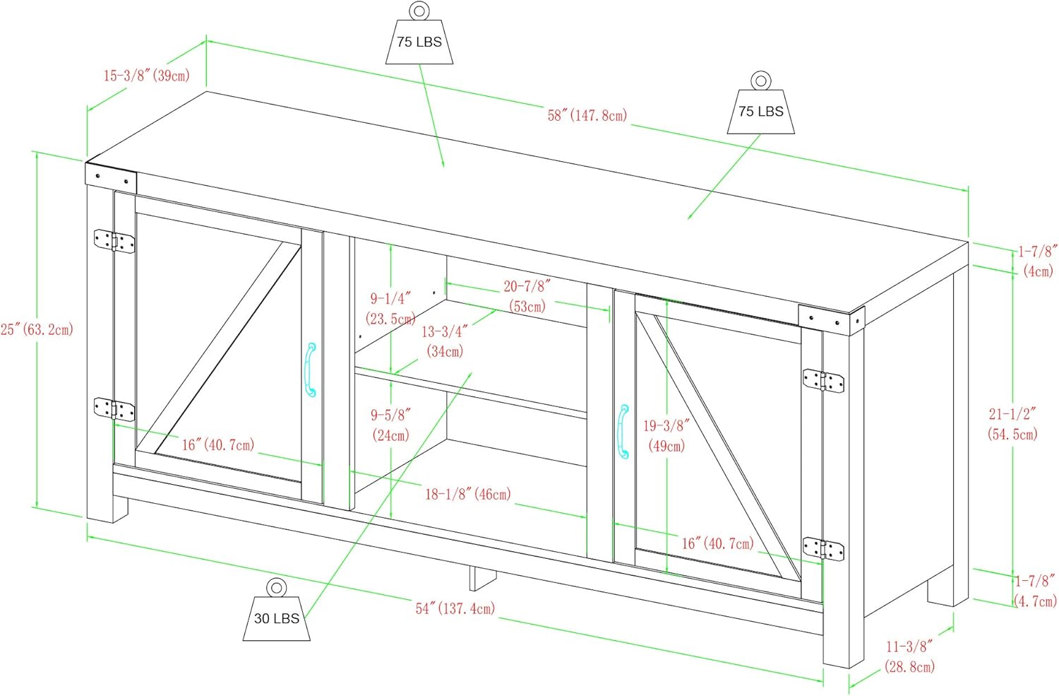 Walker Edison Farmhouse Barn Wood Universal Stand for TV's up to 64" Flat Screen, Storage Cabinet Doors and Shelves, Entertainment Center, 58 Inch, Grey Wash: Furniture & Decor