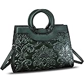 Genuine Leather Purses and Handbags for Women Vintage Embossed Leather Crossbody Shoulder Bag Satchel Top Handle Bags