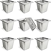 9 Pcs 1/6 Size 6 Inch Deep Restaurant Hotel Pan with Lids Stainless Steel Steam Table Pan Commercial Catering Metal Food Trays Warming Pans for Food Hotel Buffet