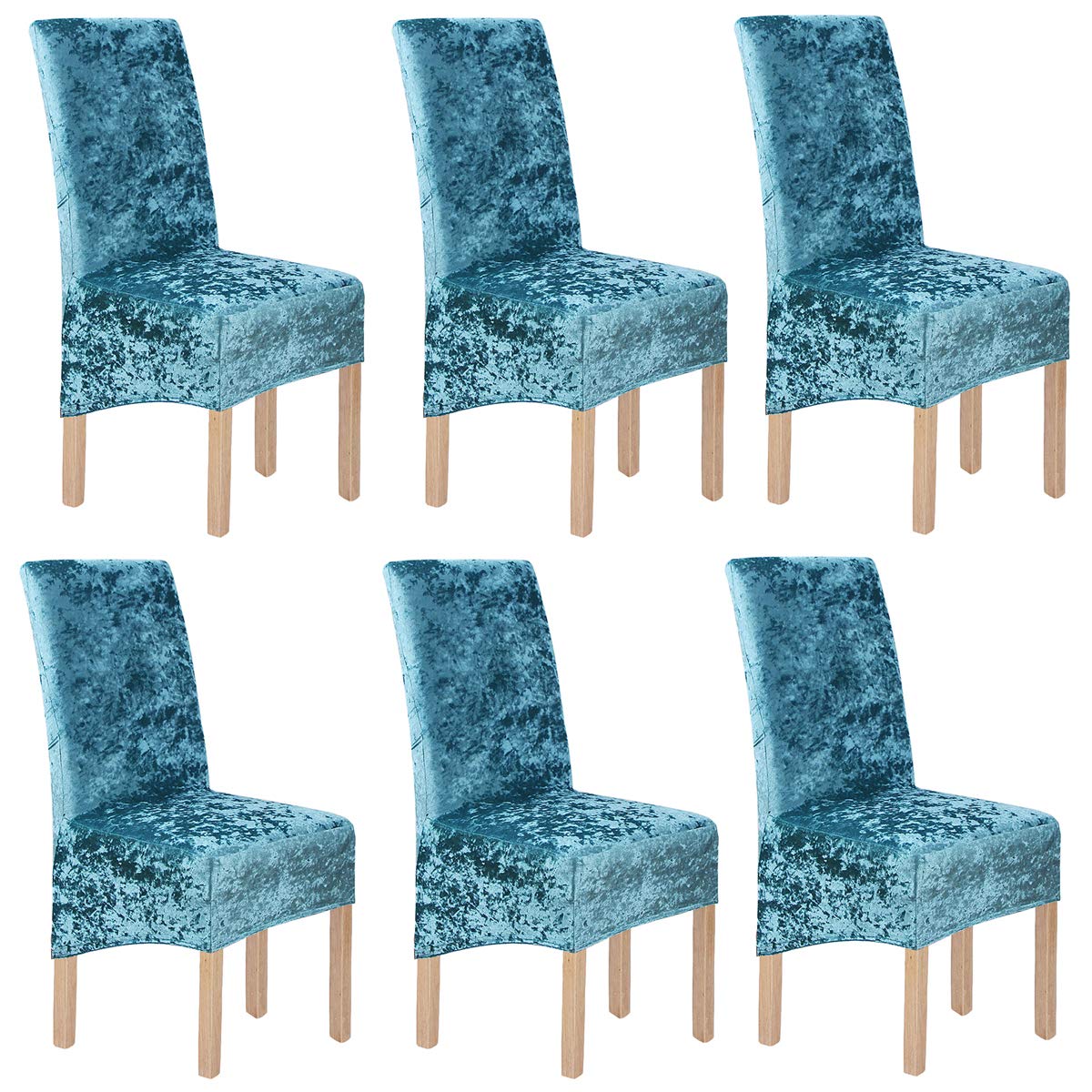 Crushed Velvet XL Chair Covers for Dining Chairs 2/4/6 Pcs Chair Protective Slipcover,Elastic Chair Protector Seat Covers for Dining Room Wedding Banquet Party Decoration(Lake Blue-G,6 Pack(XL))