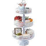 Weharnar White 3 Tier Tray Farmhouse Decor Cupcake Stand Holder Tiered Serving Tray Metal Wedding Cake Stand Round Dessert St