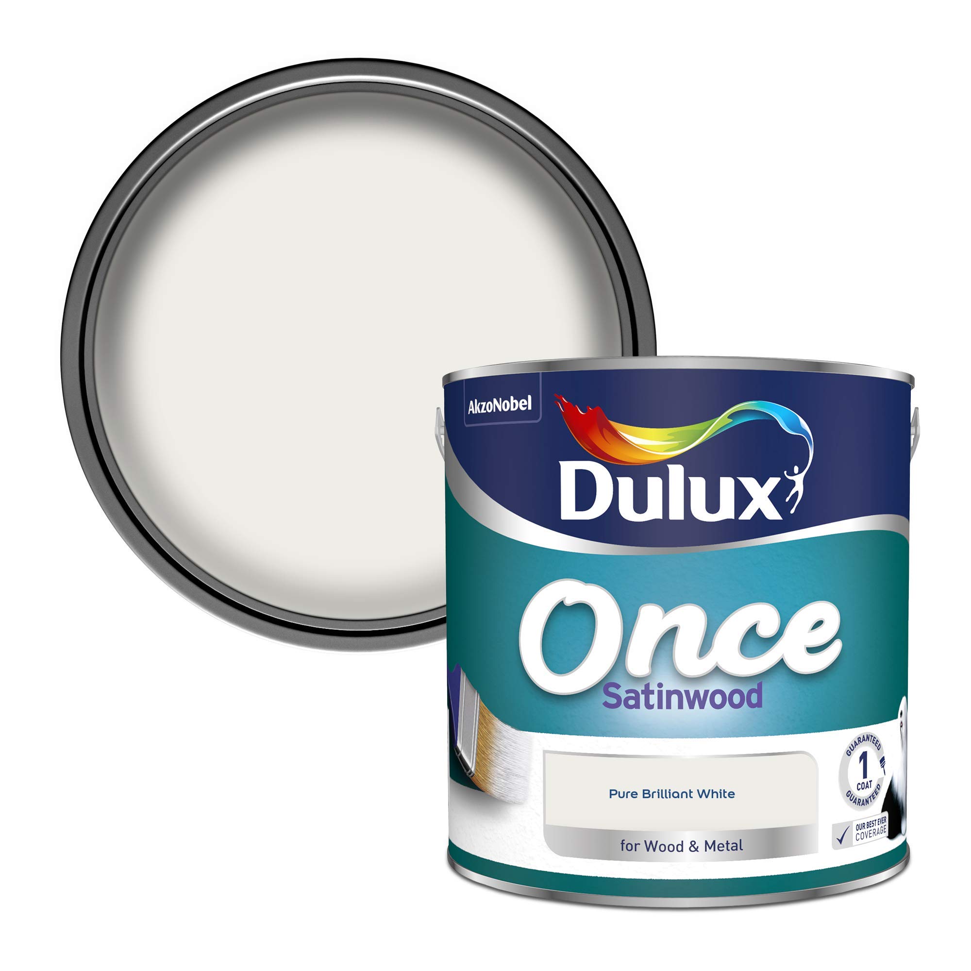 Dulux Once Satinwood Paint For Wood And Metal - Pure Brilliant White 2.5L