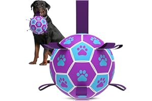 QDAN Dog Toys Soccer Ball - Durable Dog Balls with Strap for Medium Small Dogs, Puppy Birthday Gifts, Dog Tug Toy for Tug of War (8 Inch)