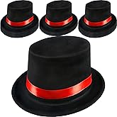 SGBETTER 12 Pack Kids Plastic Top Hats Black Top Hat with Red Band Glitter Magician Party Hat High Top Hat for Halloween