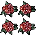 4Pcs Red and Pink Sequin Rose with Leaf Patch Iron-On/Sew On, 5 inch Applique Embroidered Iron on Patch Sew On for Clothing Applique for Jackets Patches for Craft Sewing Appliques
