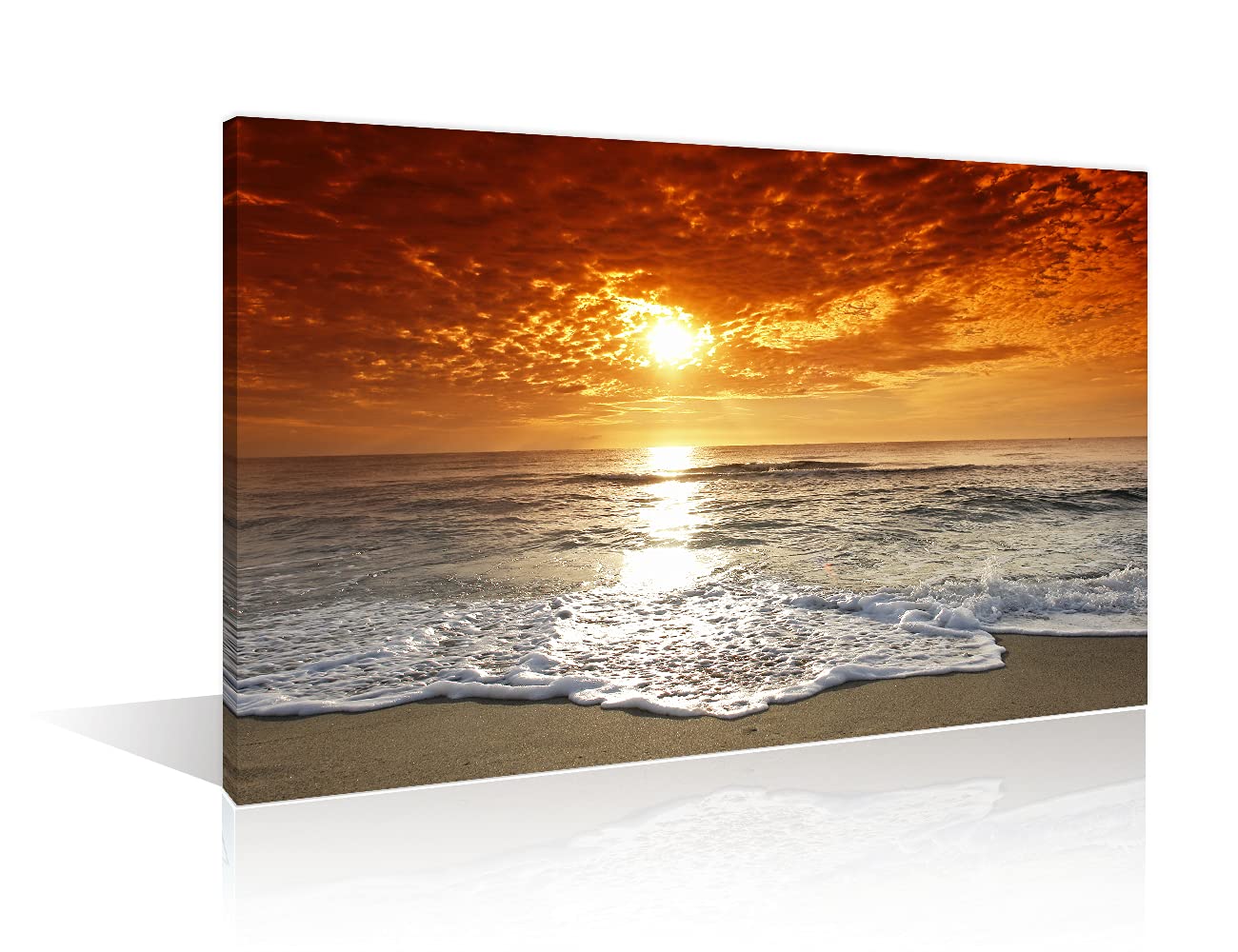 TISHIRON Wall Art Decor Canvas Painting Dusk Beach Coastal Wave Pictures Artwork Framed Prints for Home Office Decor 12X8in Ready to Hang