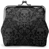 Gothic Wallpaper Skull Leather Coin Purse Small Kiss-Lock Change Pouch Clasp Closure Buckle Wallet For Women Girl