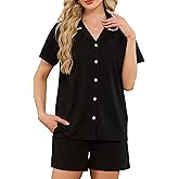 HEARTNICE Short Sleeve Pajamas Set for Women, Button Down Lounge Pjs Shorts with Pockets Sleepwear Summer 2 Piece Soft