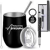 Teling Thank You Gift for Men Employee Appreciation Gift 12 oz Stainless Steel Tumbler Metal Ballpoint Pen with Box Inspirational Keychain for Coworkers Male Teachers Staff(Black)