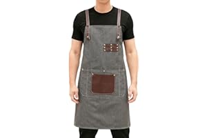 Fammio Apron for Men Women, 16oz Heavy-Duty Canvas & Leather Work Apron-Multi Pockets for Crafts, Barista, Kitchen & Workshop