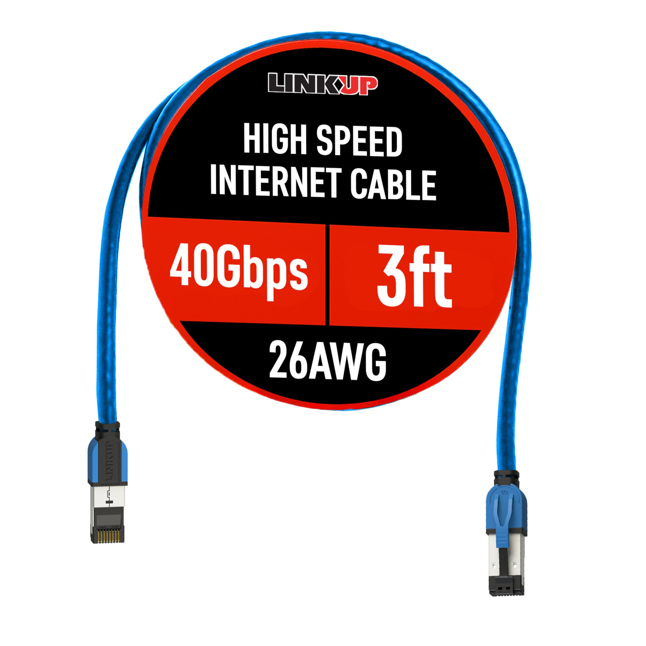 LINKUP – [40Gbps Certified Cat8 Ethernet Patch Cable Double Shielded┃2000MHz (2GHz) Cat8.1┃Future Proof LAN Wires Compatible with Cat7A, Cat7, Cat6A, 25G, 10G, 1G Network [Blue] - 3ft (0.9M) — image 1