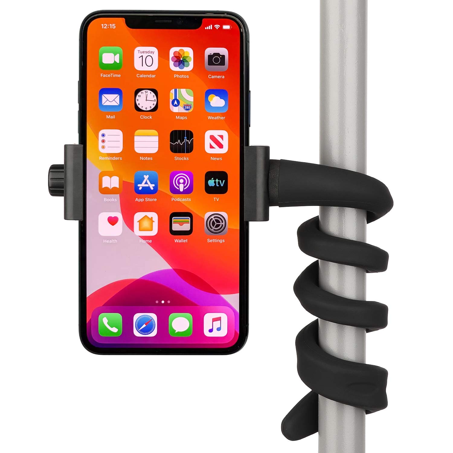 iTODOS Portable Flexible Cell Phone Holder Stand for Treadmill, Spin Bike, Stroller, Shopping Cart, Bed, Car, Kitchen, Desk, Compatible with iPhone, Android (Black)