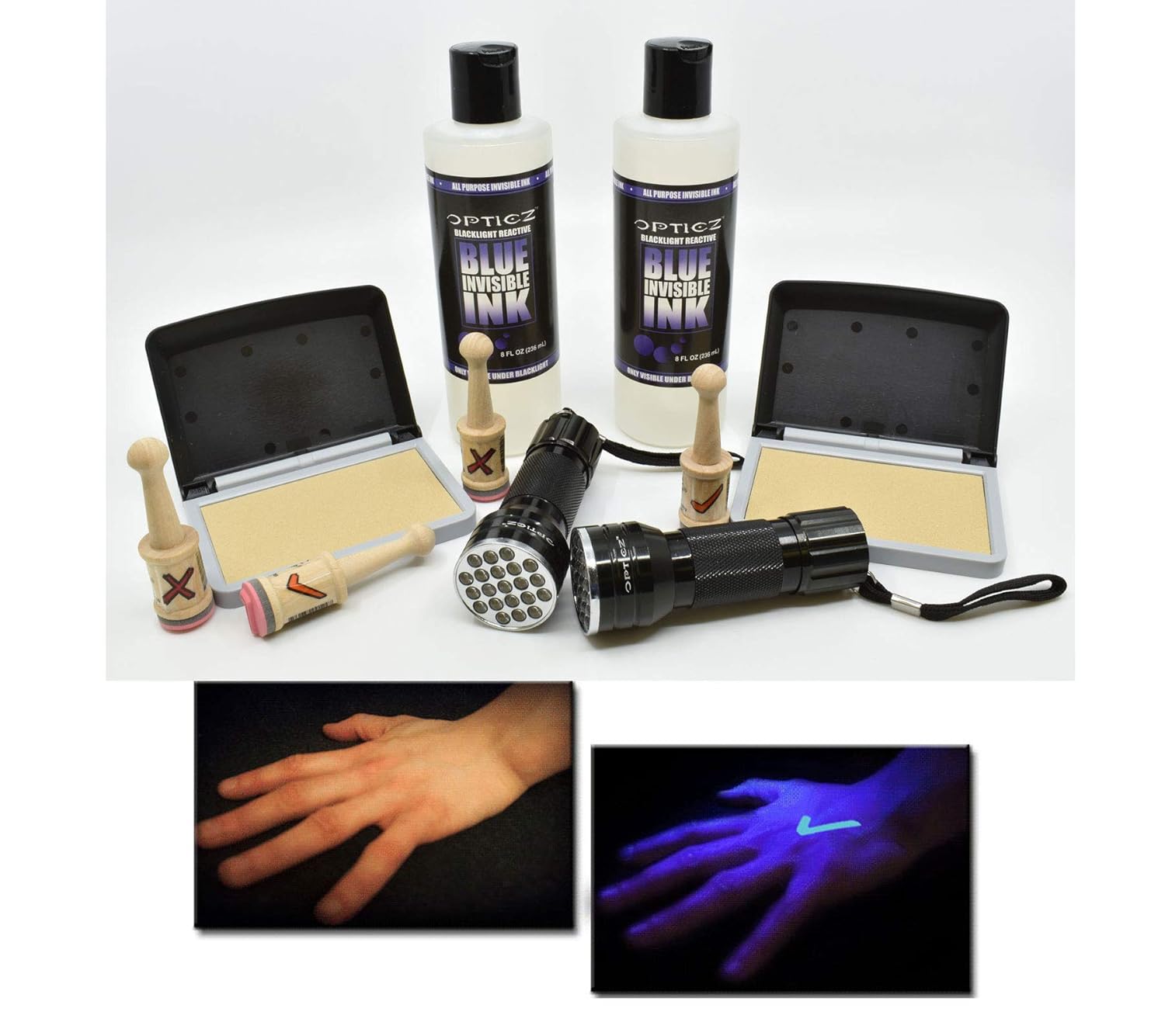 Opticz UV Blacklight Reactive Invisible Blue Ink Hand