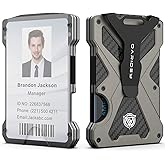 Minimalist Wallet for Men- Slim Aluminum Metal Money Clip Wallet with Clear ID Card Holder, Carbon Fiber Wallet, RFID Blocking, Holds up 15 Cards with Cash Clip, Ultra-Thin Tactical Wallet- Gunsmoke