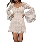 WDIRARA Women's Floral Jacquard Mesh Gothic Dress Bell Long Sleeve A Line Vintage Dresses
