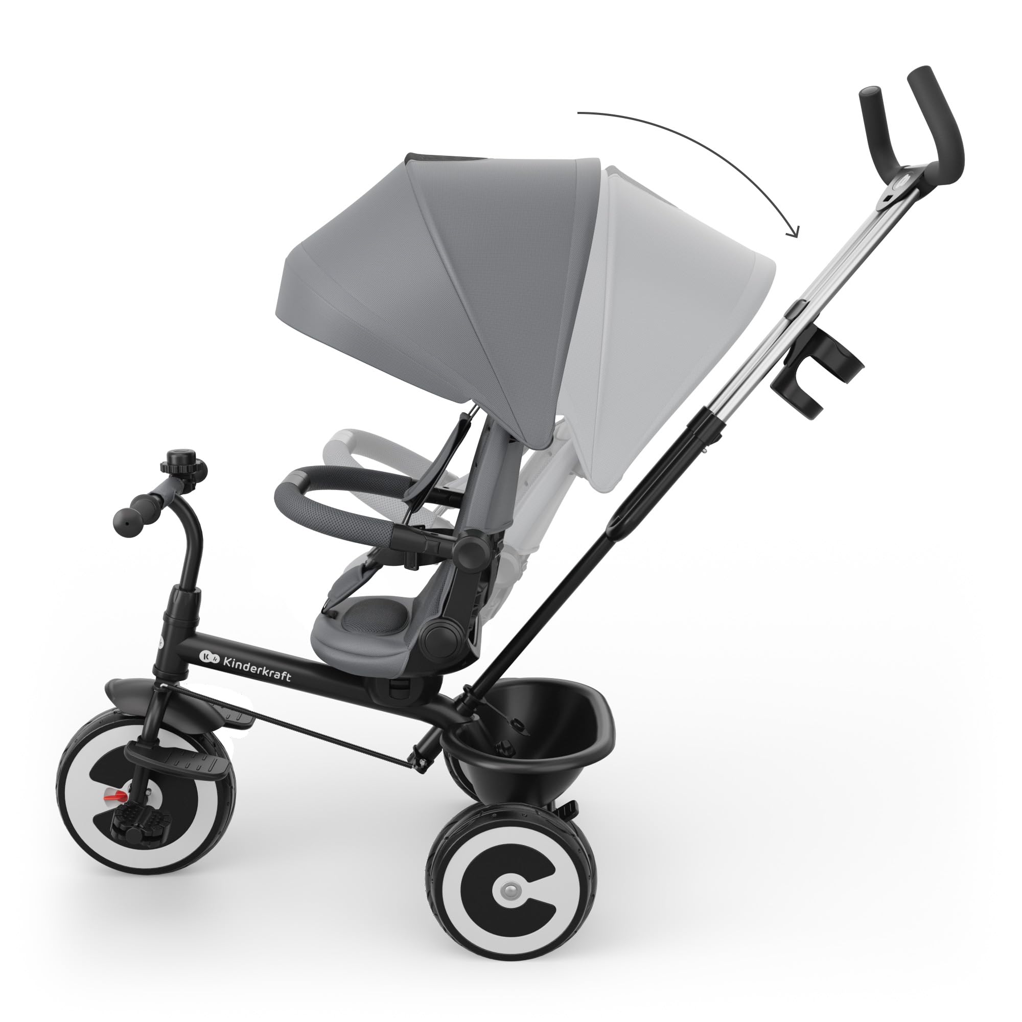 Kinderkraft Aston 2 PRO Dreirad mit Schiebestange, drehbarer 360° Sitz Click & Twist, Halbliegefunktion vor- & rückwärts, Freilaufpedale, Verdeck mit Sichtfenster, Grau 6
