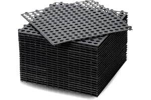 24 Pack Modular Interlocking Floor Mat Rubber Tiles 11.8"x11.8" Drainage Interlocking Tiles Drain Holes Non-Slip Drainage Mat