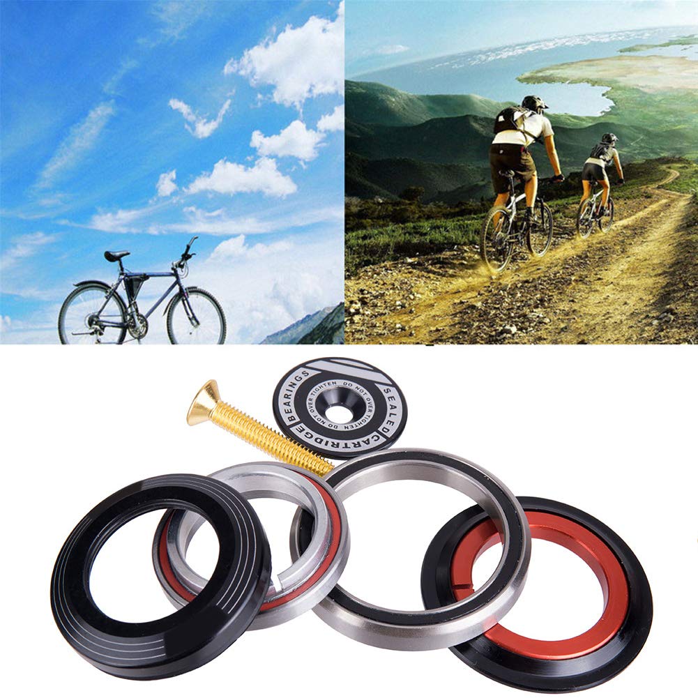 Happymore Front Fork Bearings Accessories, 1set Bike Front Fork Road Bicycle Headset, Tapered Tube Road Bicycle Headset Easy Install 42mm/52mm Front Fork CNC