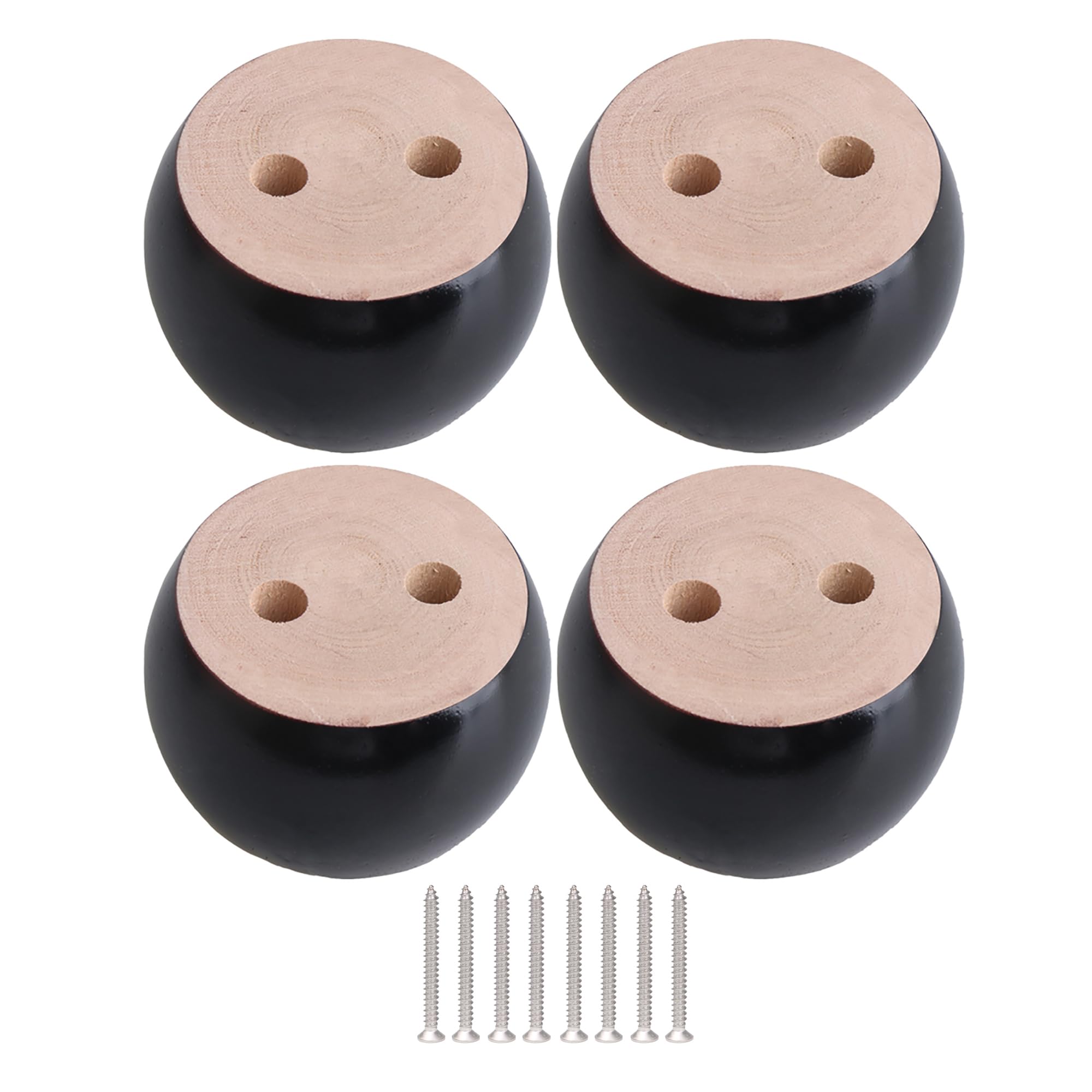 40mm Height Black Eucalyptus-Wood Round Furniture Legs Feet 100kg Bearing Weight for Sofas Cabinets Tables Bed Set of 4