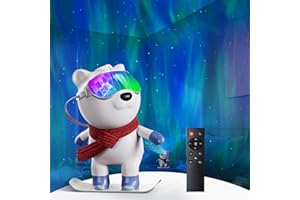 vibelum Ray Bear Galaxy Light Aurora Projector - LED Northern Lights Night Light with Remote and Timer, Adjustable Projection for Bedrooms, Gaming Rooms, and Home Decor (White 01)