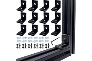 JCSPBYL 12pcs Black 2020 Series Aluminum Profile Connectors, 12pcs L Corner Bracket,with Sliding T Nuts and Bolts for 2020 Aluminum Extrusion Profiles