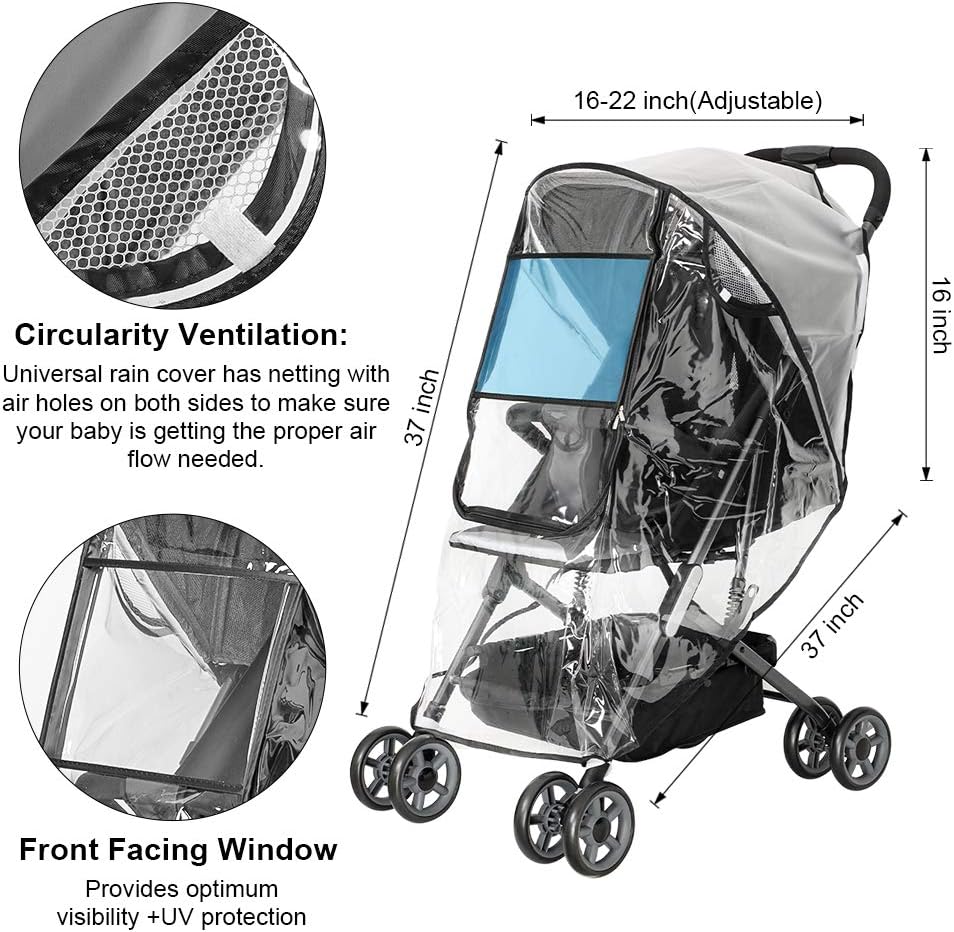 Emoly Upgraded Universal Stroller Rain Cover, Double Door Design & Large Storage Baby Stroller Weather Shield, Waterproof Stroller Cover, Food Grade EVA, Eye Protect (Black): Industrial & Scientific