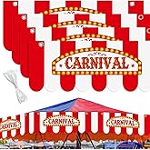 GliCraft 4 Pcs Carnival Awning Decorations Circus Tent Wall Decor Hanging Banners Red and White Stripe Canopy Stand Sign Circus Carnival Theme Party Supplies, 9.84 x 78.74 (Elegant)