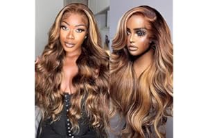 litmisr 13x4 Highlight Ombre Lace Front Wig Human Hair 180% Density 4/27 Honey Blonde Lace Frontal Wigs Pre Plucked with Baby Hair Ombre Body Wave Lace Front wig Human Hair for Black Women 22inch