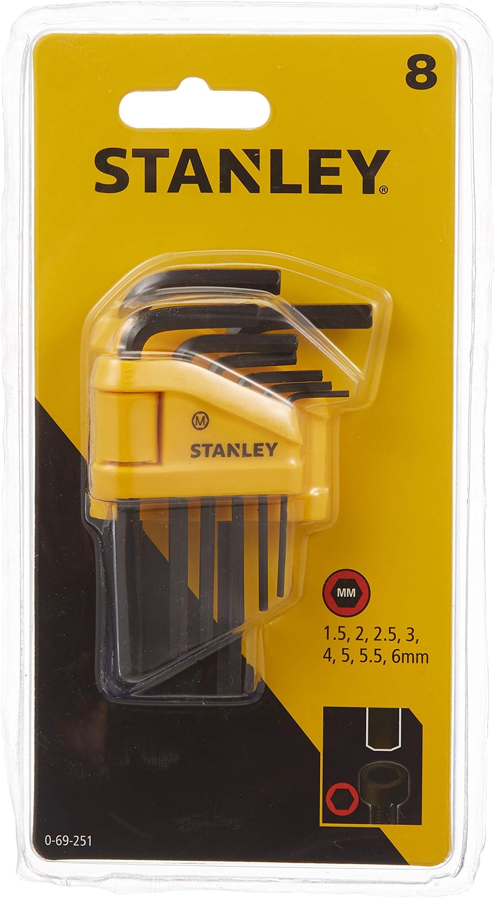 Stanley 8pc Metric Hex Key Set 0-69-251 Folding Case Silver