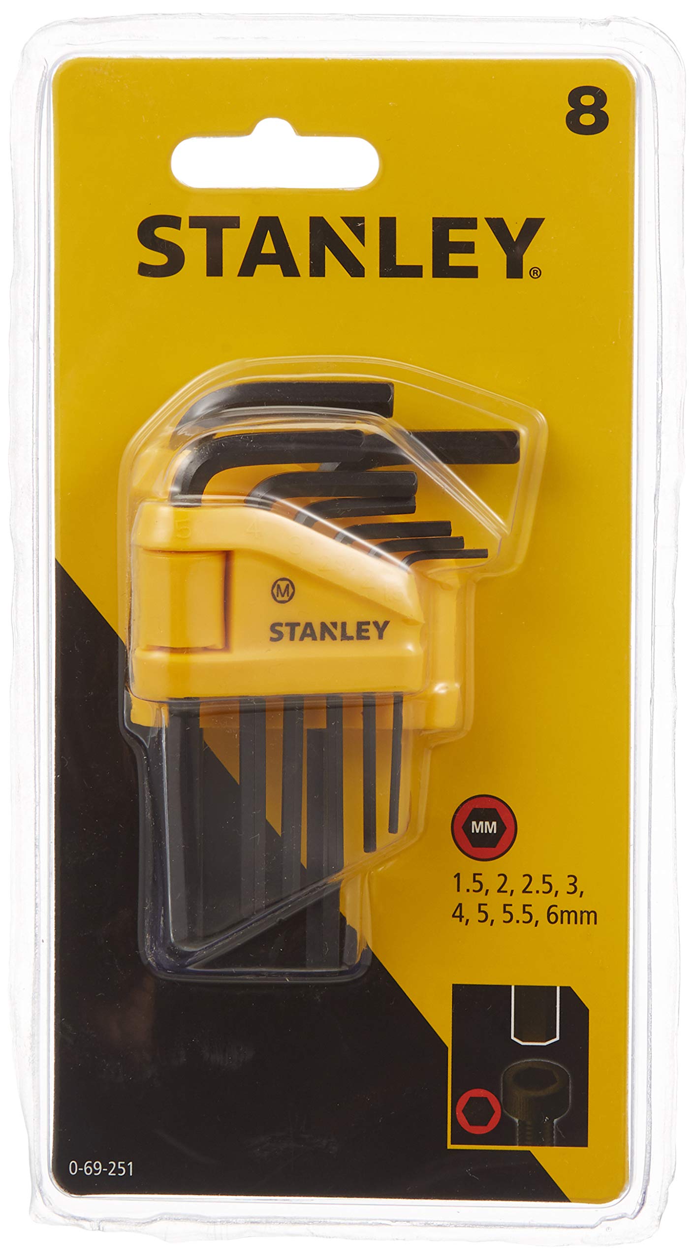 Stanley 8pc Metric Hex Key Set, Silver, 0-69-251