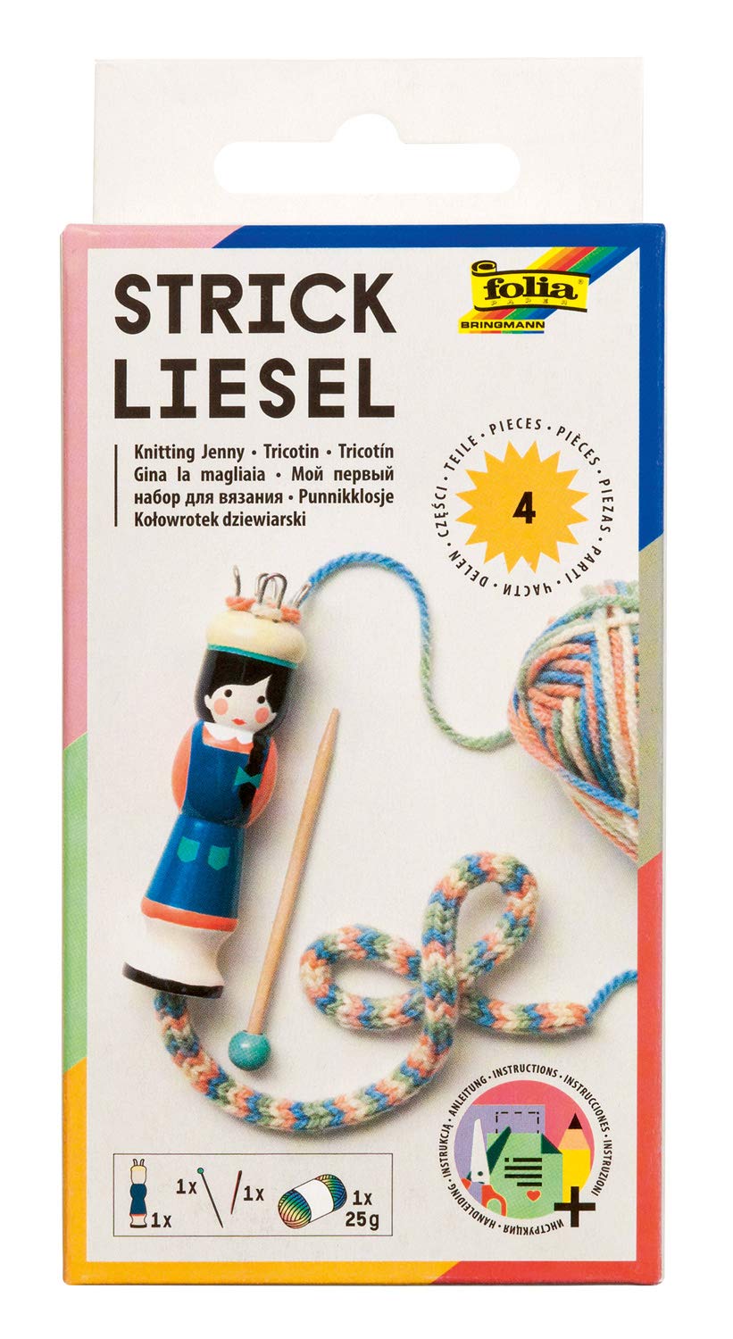 folia 24919 Knitting Dolly Including Wool, Wooden Knitting Needle and Embroidery Needle