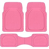 CARBELLA Rubber 4-Piece Pink Car Floor Mats - Universal Trim To Fit All Weather Champagne Pink Car Accessories - Girl Car Accessories for Women & Cute Car Mats for Women, Girly Car Decor, Truck, & SUV