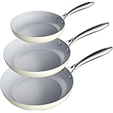 Verel Ceramic Nonstick Frying Pan Set 3 Piece - 8, 10 and 12 Inch Non Stick Fry Skillet Pans, Non Toxic, Dishwasher and Oven Safe