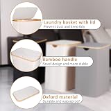 iEGrow 150L Extra Large 2-Compartment Laundry Basket with Lid Bamboo Handles view 6