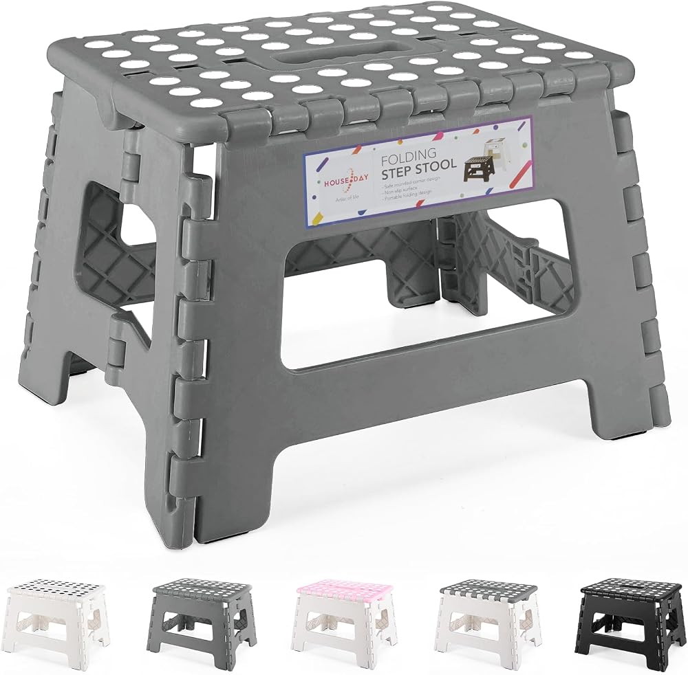 HOUSE DAY 9 Inch Folding Step Stool with Carry Handle Grey
