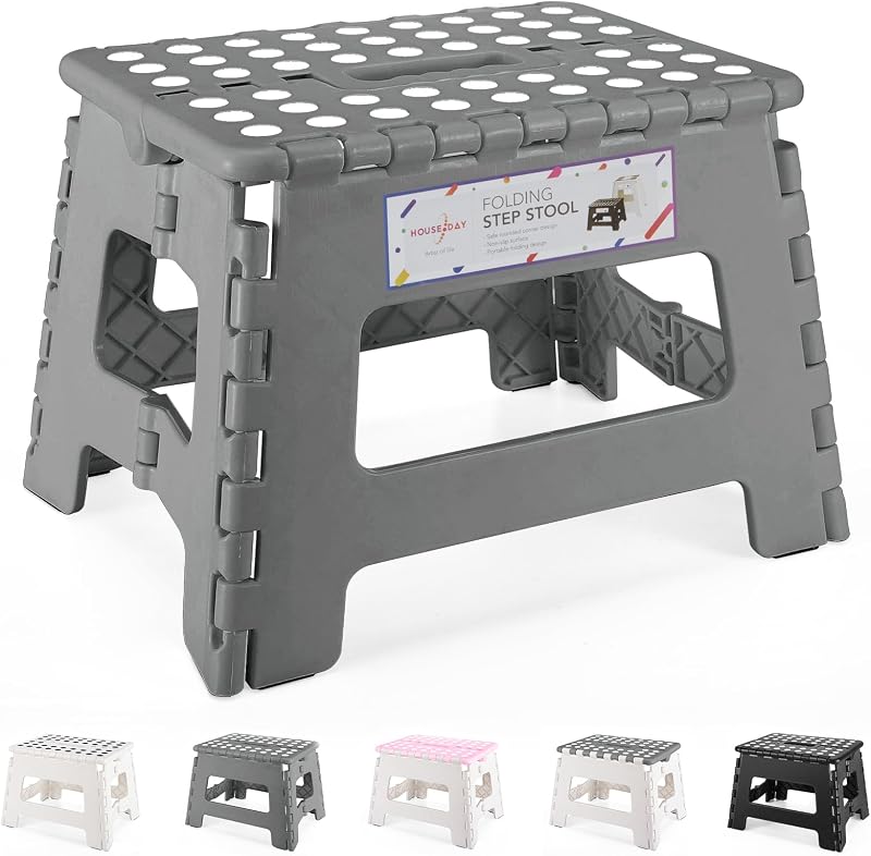HOUSE DAY 9 Inch Folding Step Stool with Carry Handle Grey