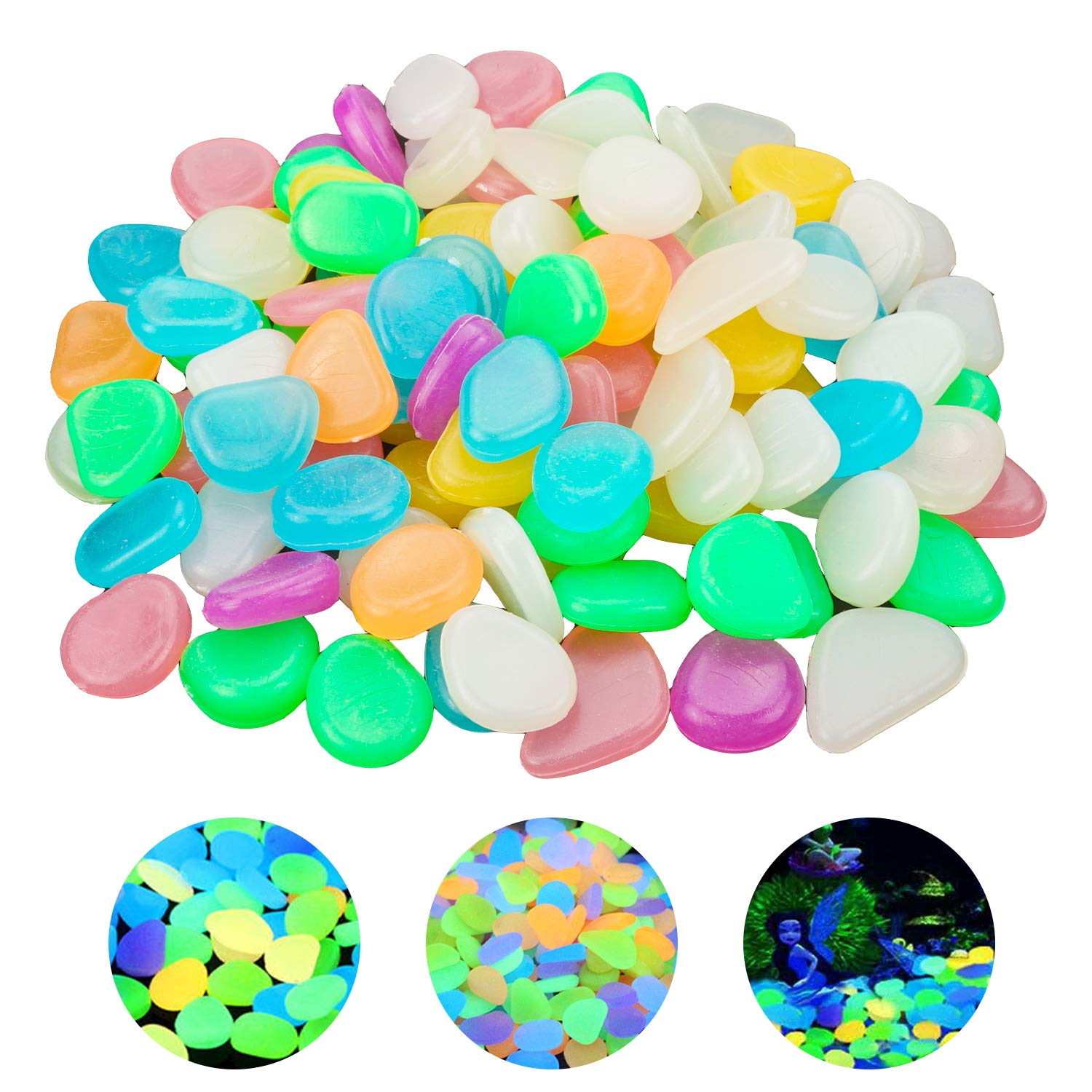 YSDMY 100 Pcs Glowing Pebbles Stones,Colorful Luminous Cobblestones, Aquarium Glow Stones,Fish Tank Gravel Decorations,Decorative Glow Stones for Fish Tank Garden Walkway
