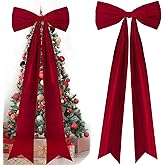 Extra Large Christmas Bows for Tree - 20 x 78 Inches Giant Bows Christmas Tree Topper Decorations Big Velvet Bow for Xmas Tree Wall Backdrop Holiday Party Decor (Red)