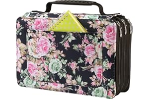 Lbxgap Marker Pen Organizer Case 102 Slots Large Capacity with Handy Wrap Portable Multilayer Holder for Prismacolor Watercolor Pencils & Gel Pen Markers（Rose Black）