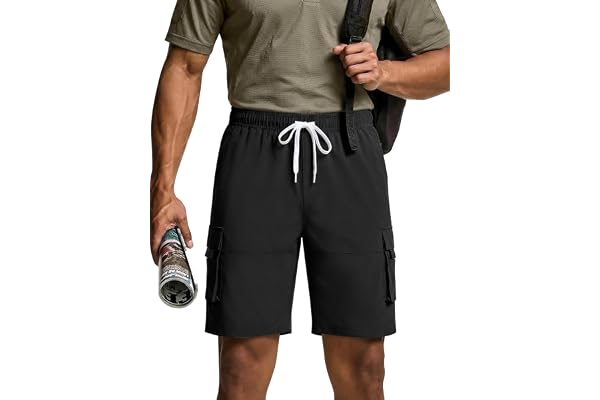 TUREFACE Men's 10 Inch Cargo Shorts Hiking Shorts with Zipper Pocket Quick Dry Outdoor Shorts(NO Belt)