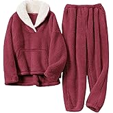 Rousytn Women's Fluffy Fuzzy Pajamas Set Winter Warm Loose Plush Fleece PJS Lounge Pullover Pants Sets Cozy Sleepwear