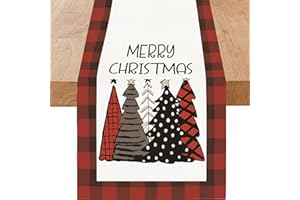 Niviy Christmas Table Runner Christmas Decorations Clearance, Buffalo Plaid Christmas Tree Red Table Runner for Indoor Outdoor Home Party Decor, 13 x 72 Inch