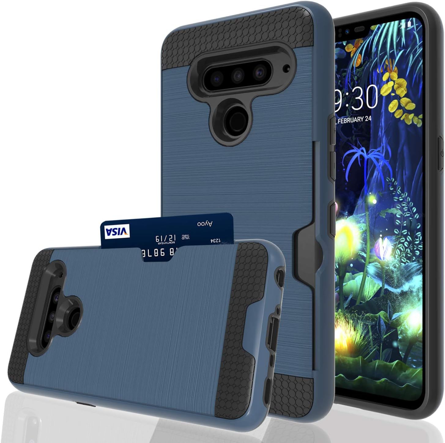 Ayoo for:LG V50 Case,LG V50 Phone Case,LG V50 ThinQ Case,LG V50 ThinQ Phone Case, [Shockproof] Metal Brushed Texture [1 Card Holder] Card Slots Holder Case for LG V50-YKC Metal Slate