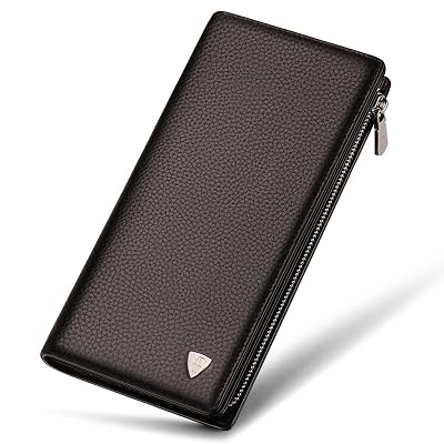 William POLO Mens Genuine Soft Cow Leather Long Purse Mens Wallet Money Clip